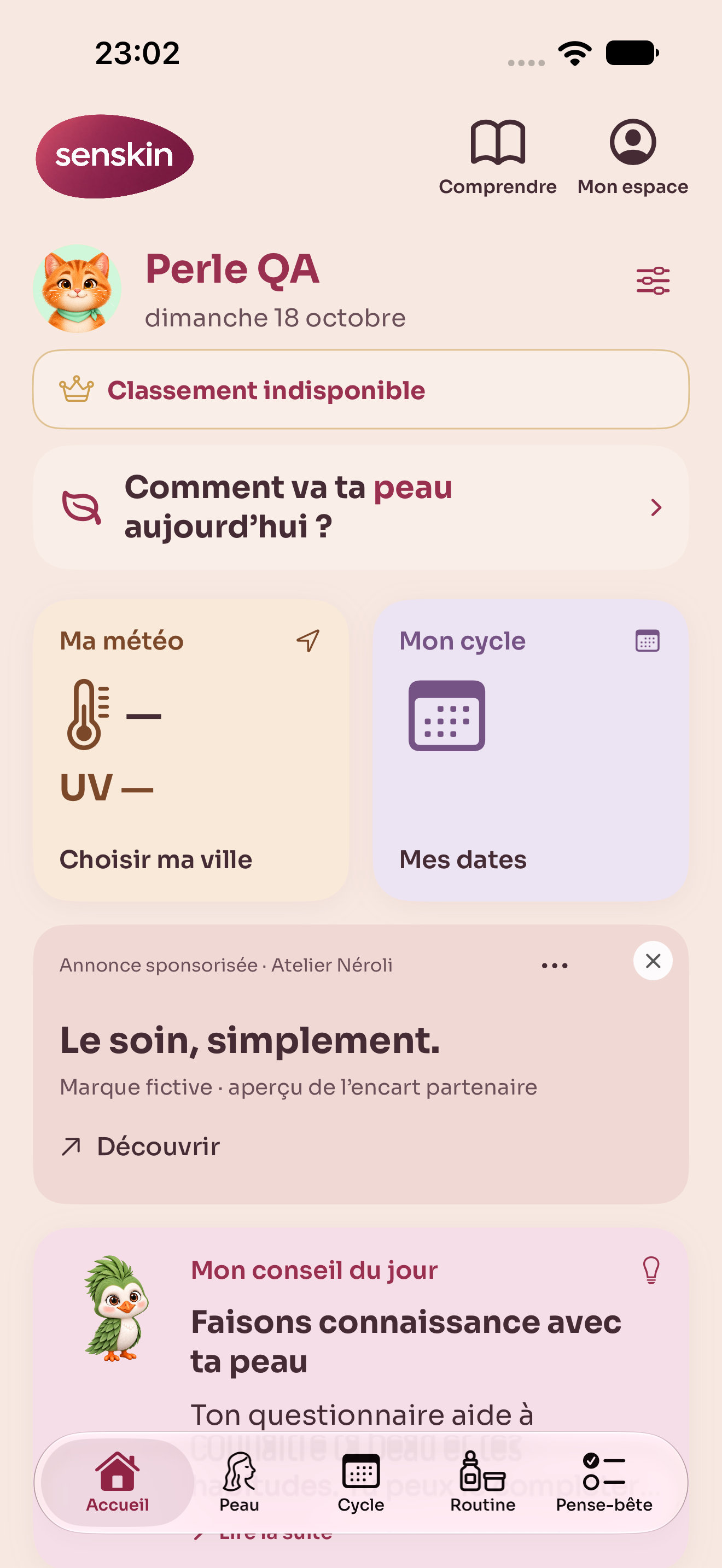 Senskin · Captures de versions de développement · données fictives · interfaces susceptibles d’évoluer.